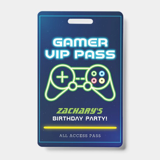 Badge VIP de fête d'arcade de jeu vidéo néon (Avant)