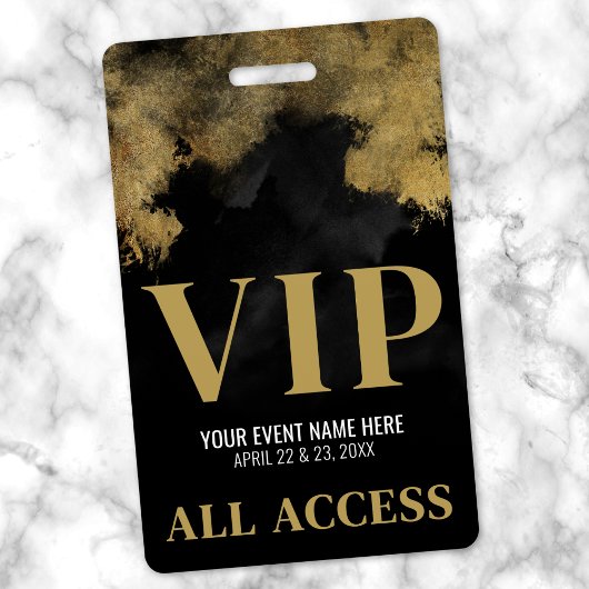 Badge VIP d'événement personnalisé noir et or