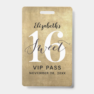 Badge VIP élégant or pour un 16ème anniversaire do