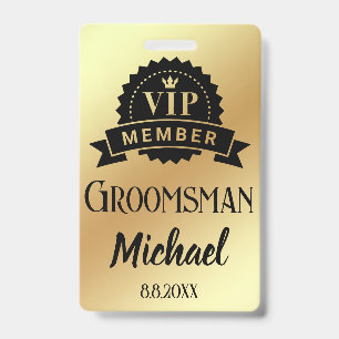 Badge vip membre groomsman mariage d'or personnalisé