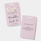 Badge VIP or glamour sur rose (Avant & arrière)