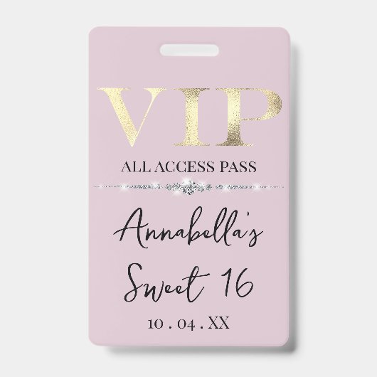 Badge VIP or glamour sur rose (Avant)