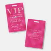 Badge VIP Pailleté Rose Glamour (Avant & arrière)