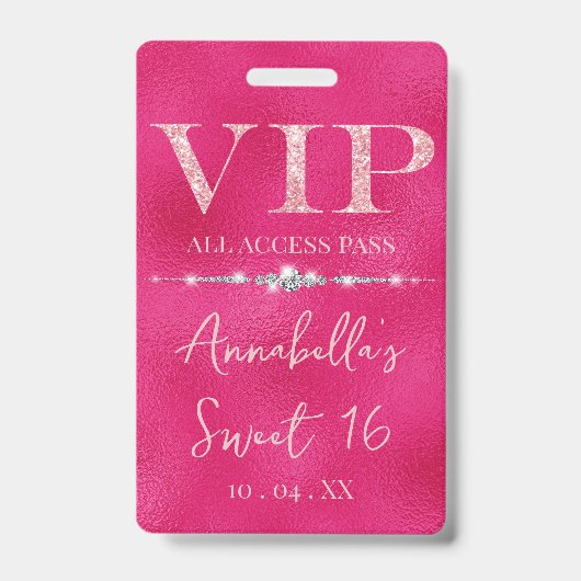 Badge VIP Pailleté Rose Glamour (Avant)
