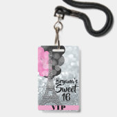Badge VIP Pass Ballons Tour Eiffel Argent Rose (Arrière avec lanière)