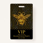 Badge VIP Pass Elegant Black Gold Sparkling Queen Bee (Devant)