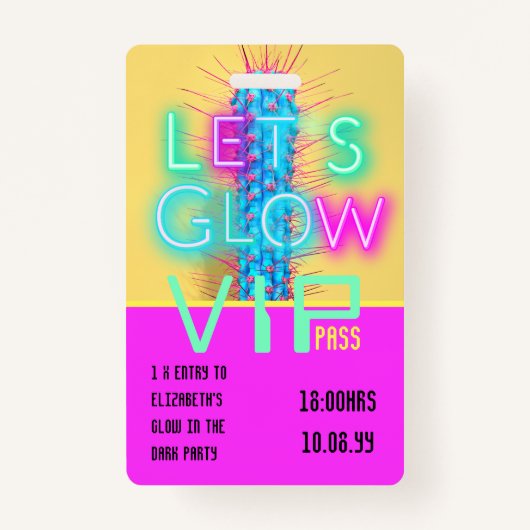 Badge VIP Pass Glow In Dark Party IDÉE D'INVITATION UNIQ (Devant)