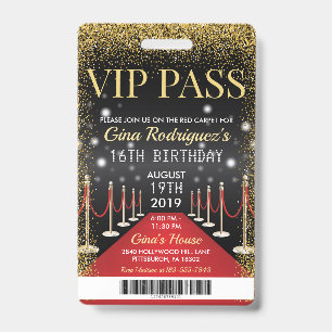 Badge VIP Pass Hollywood Tapis rouge Invitation d'annive