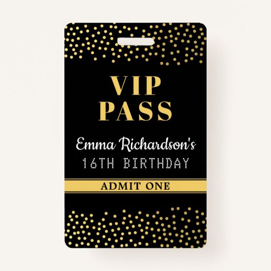 Badge VIP Pass Invitation d'anniversaire (Devant)