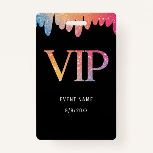 Badge VIP Pass Parties scintillant moderne noire