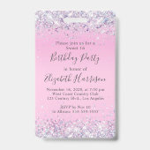 Badge VIP Pass Parties scintillant rose douce 16 Anniver (Arrière)