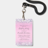 Badge VIP Pass Parties scintillant rose douce 16 Anniver (Arrière avec lanière)