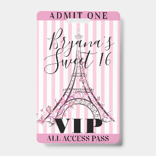 Badge VIP pour une fête Sweet 16 avec une Tour Eif
