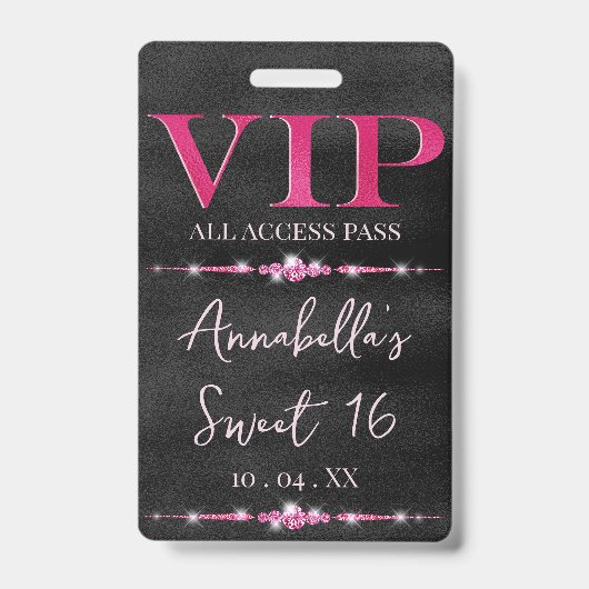 Badge VIP Rose Glamour sur Fond Noir (Avant)