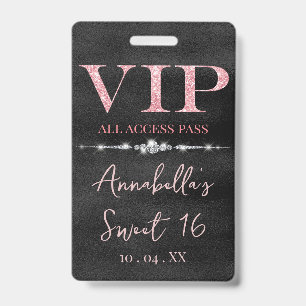Badge VIP Rose Glamour sur Noir