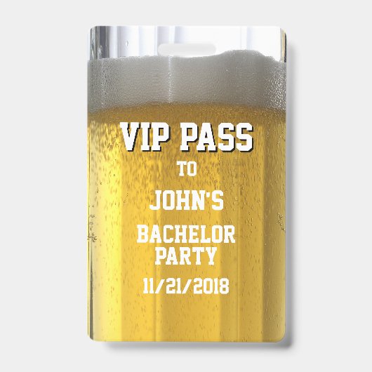 Badge VIP Soirée de Célibataire Tasse de Bière (Avant)