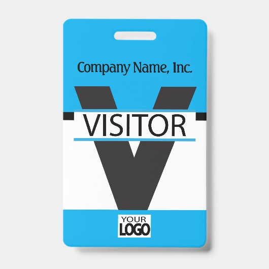 Badge Visiteur avec votre Logo - Bleu Bébé (Avant)