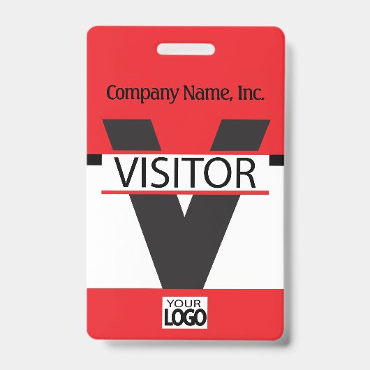 Badge Visiteur avec votre Logo - Rouge (Avant)