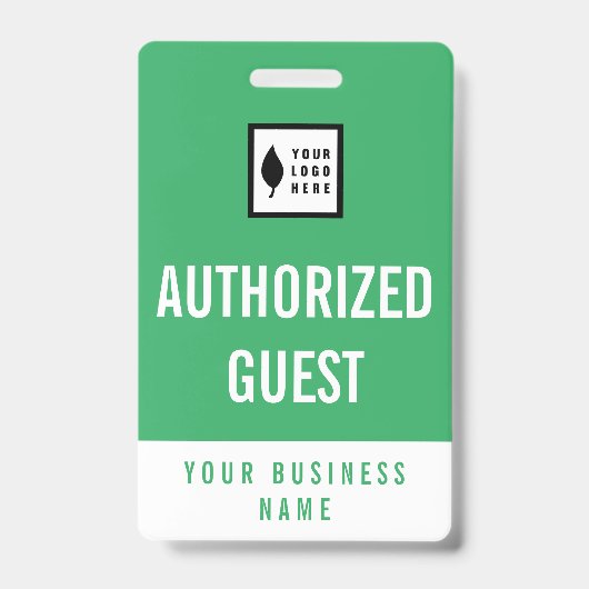 Badge Visiteur de bureau Propre Vert Blanc Ajoutez votre (Avant)