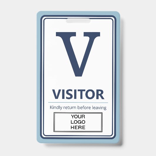 Badge Visiteur de logo d'entreprise à bordure bleu clair (Avant)