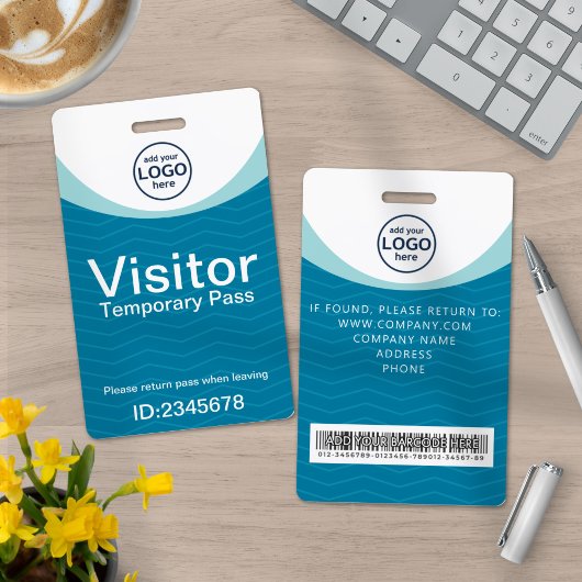 Badge visiteur d'entreprise bleu ID Code-barres