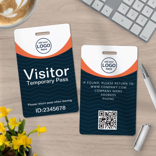 Badge visiteur d'entreprise Blue Orange Code QR d'