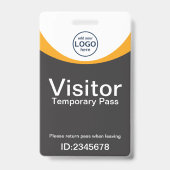 Badge visiteur d'entreprise Jaune Gris Code QR ID (Avant)