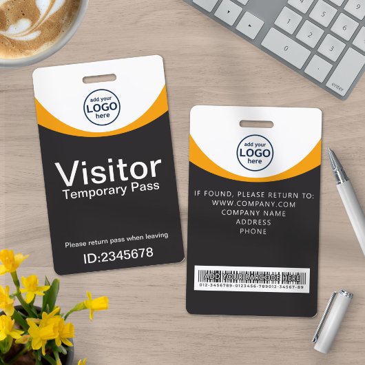 Badge visiteur d'entreprise Jaune Gris Code QR ID