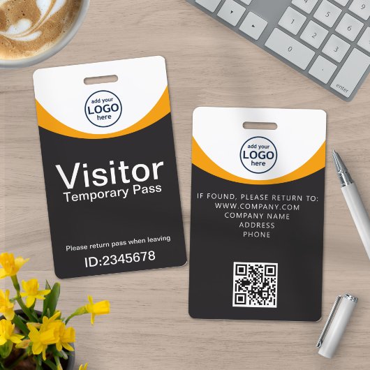 Badge visiteur entreprise Code QR Jaune Gris ID