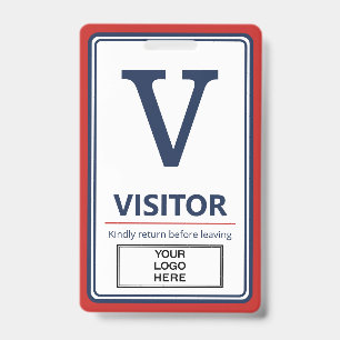 Badge visiteur Logo Entreprise Bordure Rouge Bleu