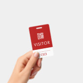 Badge visiteur personnalisé avec code QR rouge et  (Manuel / portable)