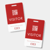 Badge visiteur personnalisé avec code QR rouge et  (Avant & arrière)