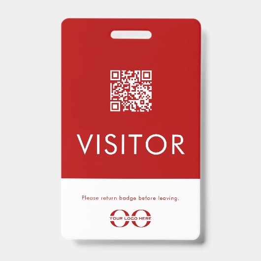 Badge visiteur personnalisé avec code QR rouge et  (Avant)