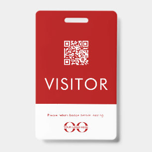 Badge visiteur personnalisé avec QR code rouge et 