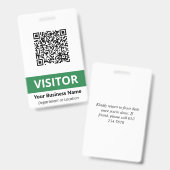 Badge Visiteur Propre Vert Blanc Votre code QR (Avant & arrière)