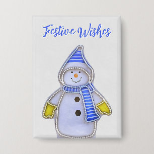 Badge Vœux de fête. Dessin de bonhomme de neige