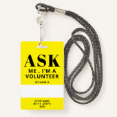 Badge volontaire jaune (Derrière avec lanière)
