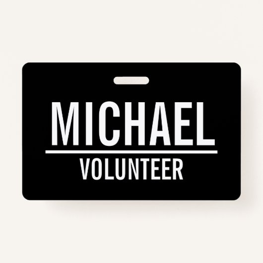 Badge volontaire noir avec nom personnalisé (Devant)
