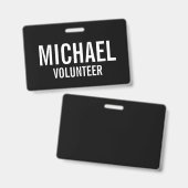 Badge volontaire noir avec nom personnalisé (Recto et verso)