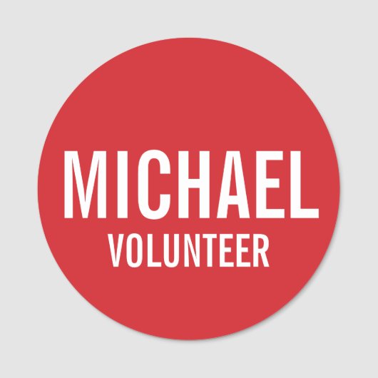 Badge volontaire rouge avec nom personnalisé (Devant)
