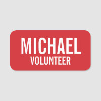 Badge volontaire rouge avec nom personnalisé