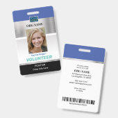 Badge Volunteer, Photo Nom Logo Info, Silver Blue Black (Avant & arrière)