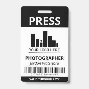 Badge Votre logo code barre ID presse noir