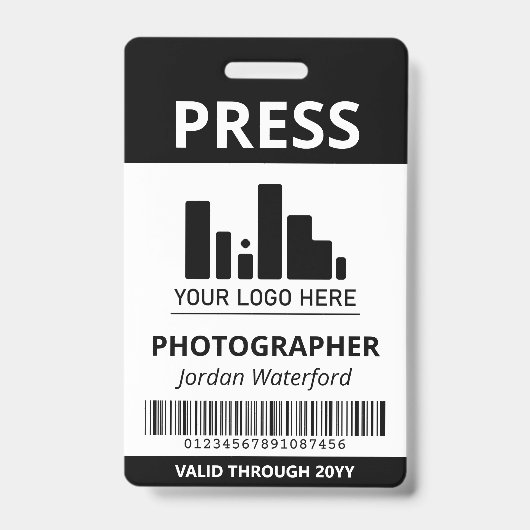 Badge Votre logo code barre ID presse noir (Avant)