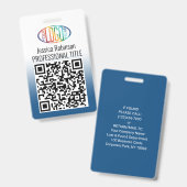 Badge Votre logo, code QR, nom et titre dégradé bleu (Front & Back)