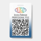 Badge Votre logo, code QR, nom et titre dégradé bleu (Front)