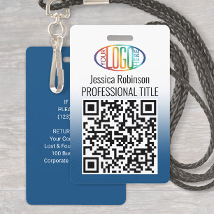 Badge Votre logo, code QR, nom et titre dégradé bleu