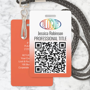 Badge Votre logo, code QR, nom et titre Dégradé orange