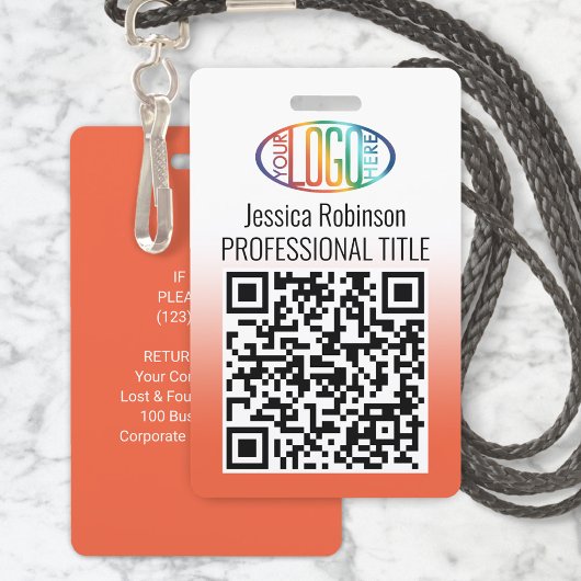 Badge Votre logo, code QR, nom et titre Dégradé orange