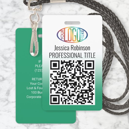 Badge Votre logo, code QR, nom et titre Dégradé vert
